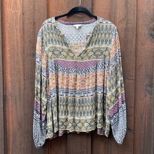 Lucky Brand boho long sleeve peasant top Large